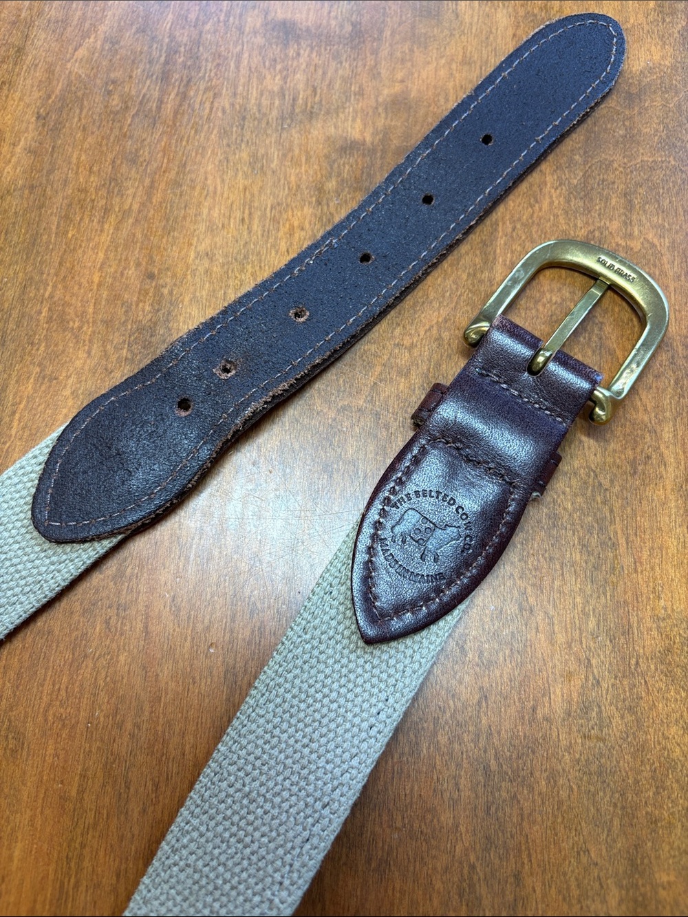 Men's Navy Lighthouse Ribbon Canvas Belt with Brown Leather Trim - Picture 6 of 11
